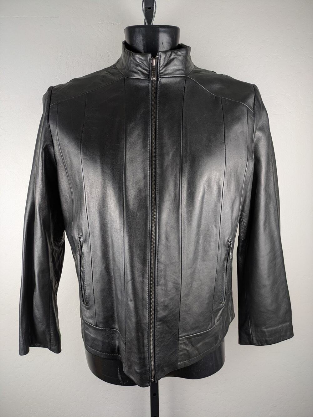 Wilson's Leather Pelle Studio 2X black leather moto jacket full zip pockets